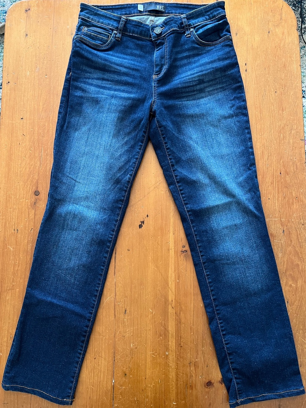 KUT From The Kloth Catherine Boyfriend Mid Rise Faded Dark Indigo Stretch Jeans